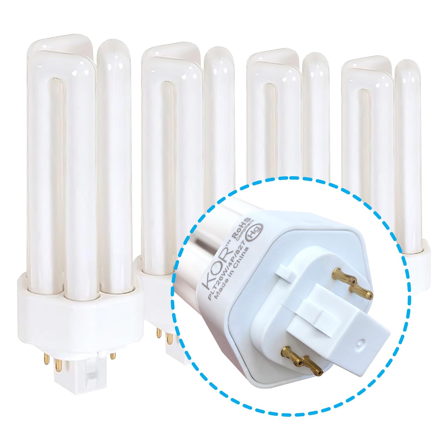 KOR 26W CFL Plug-in Bulb – GX24Q-3 Base, 2700K Warm White, Triple Tube, (4-Pin) Replaces Sylvania 20879, Philips 458240, GE 97614 – Pack of 4