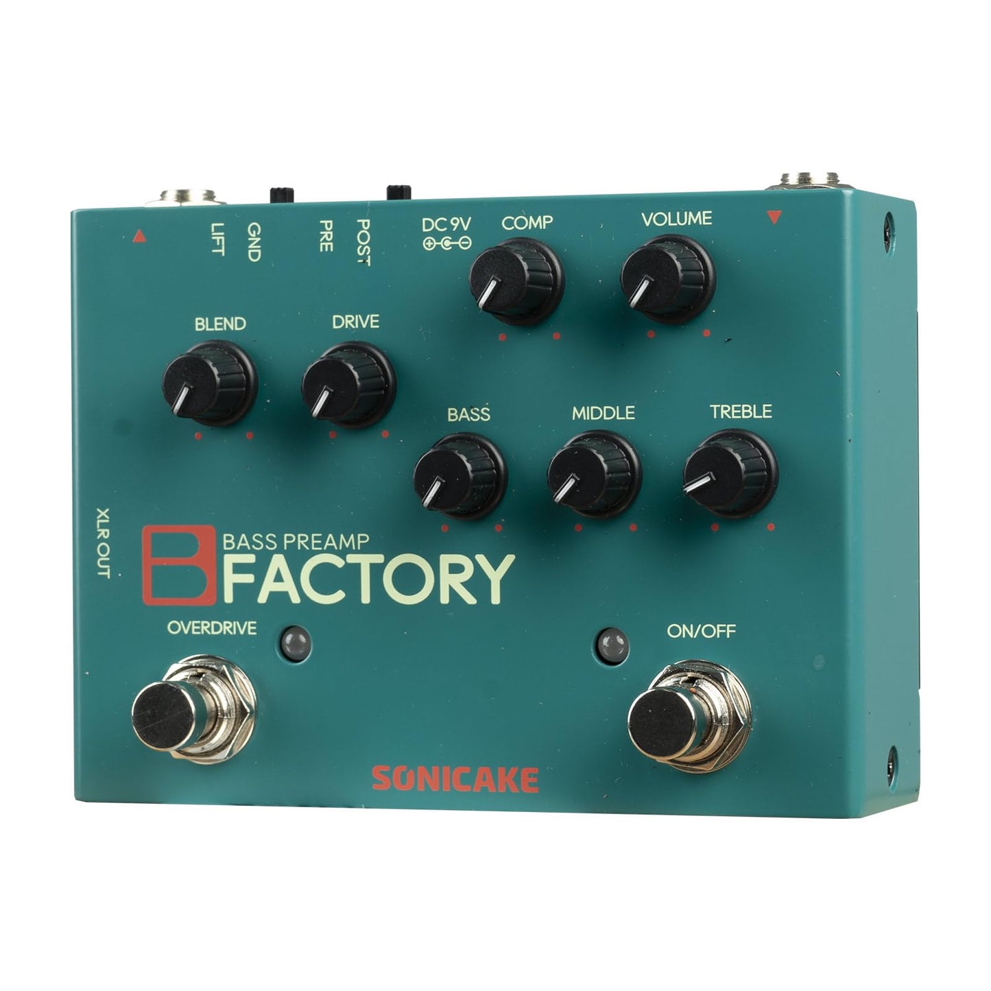 SONICAKE Bass Pedal with Overdrive Analog Preamp Compression Effects Pedal and 3-Band EQ Via Pre/Post Selection with XLR Output