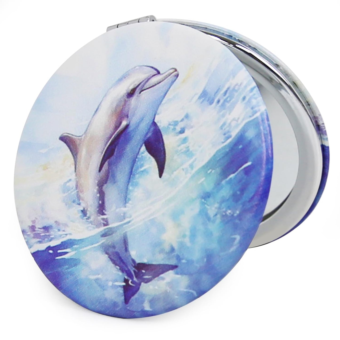 PDOZV Cheap Small Compact Mirror, Round 2.8    Metal Frame PU MarineAnimal Style Double Sided Mini Magnifying 1X/3X Mirror for P