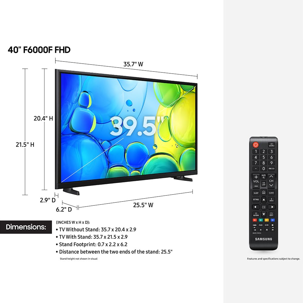 Samsung Un40F6000Ffxza 40 Inch 1080P Fhd F6000F 4K Smart Tv (2025) Bundle With Theater Essentials, 1 Year Cps Enhanced Protectio