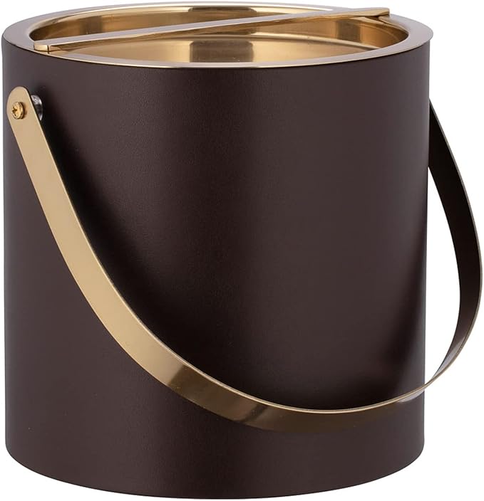 Kraftware Polished Gold Arch Handle & Bridge Cover Milan 3qt Ice Bucket, 3 quarts, Chocolate Brown