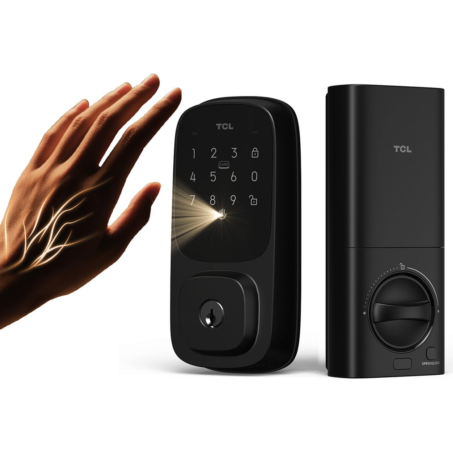 TCL Smart Lock D1 Pro, Palm Vein Recognition Door Lock with App Control, Keyless Entry Door Lock for Front Door, Wi-Fi Keypad Deadbolt, Works with Alexa & Google Assistant, Rechargeable Battery(Black)
