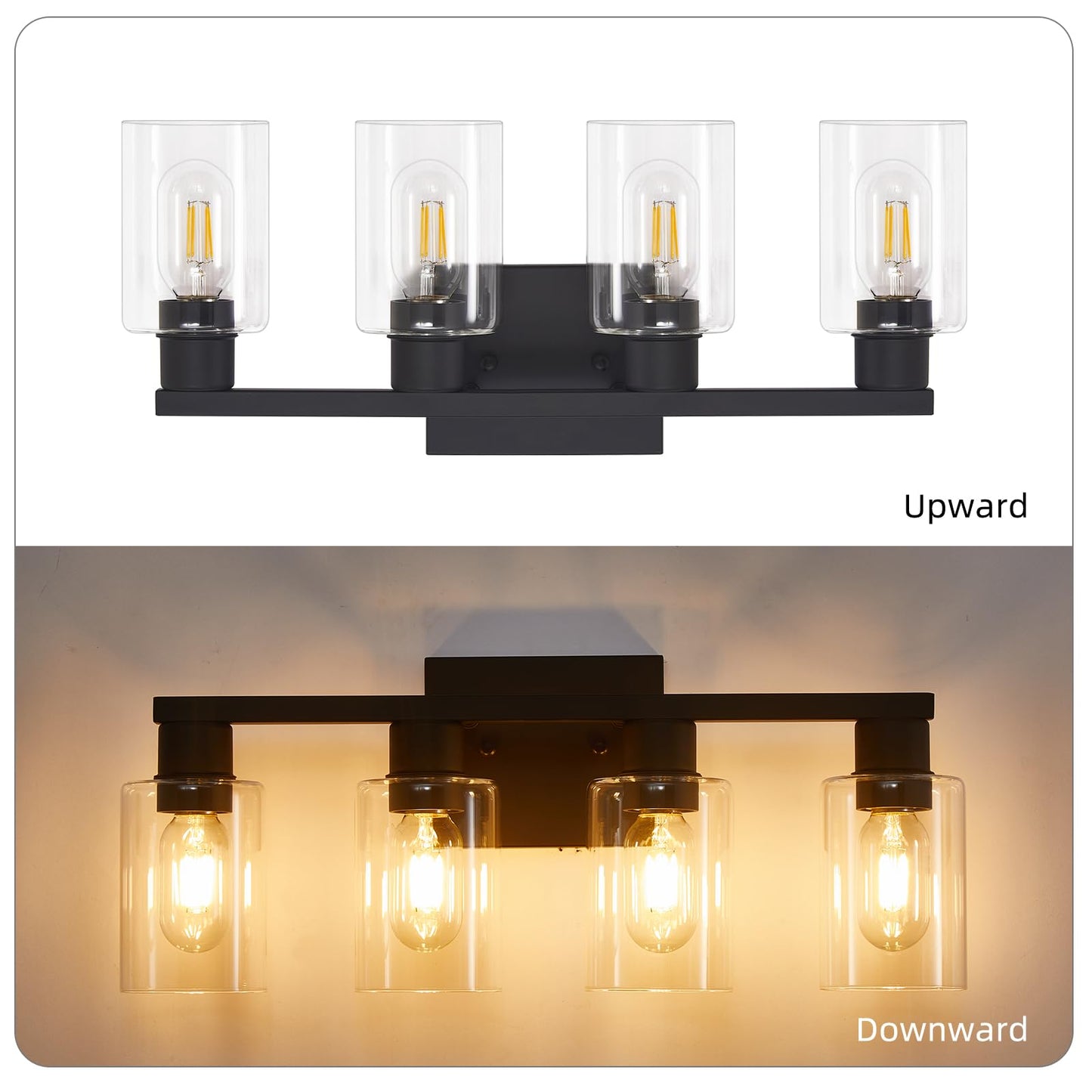 Diduio Black Vanity Lights For Bathroom 4 Light Bathroom Vanity Light Classic Bathroom Lighting Fixtures Over Mirror Farmhouse Vanity Lights With Clear Glass Shade