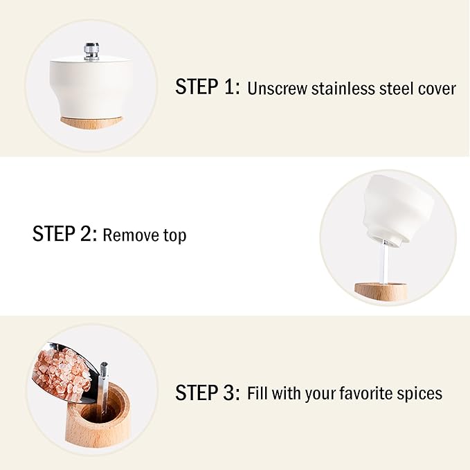 Rae Dunn Salt and Pepper Grinder Set of 2 - Bamboo Sea Salt Pepper Grinder - Classy Salt and Pepper Shakers - Pepper Mill & Salt Mill, Cream