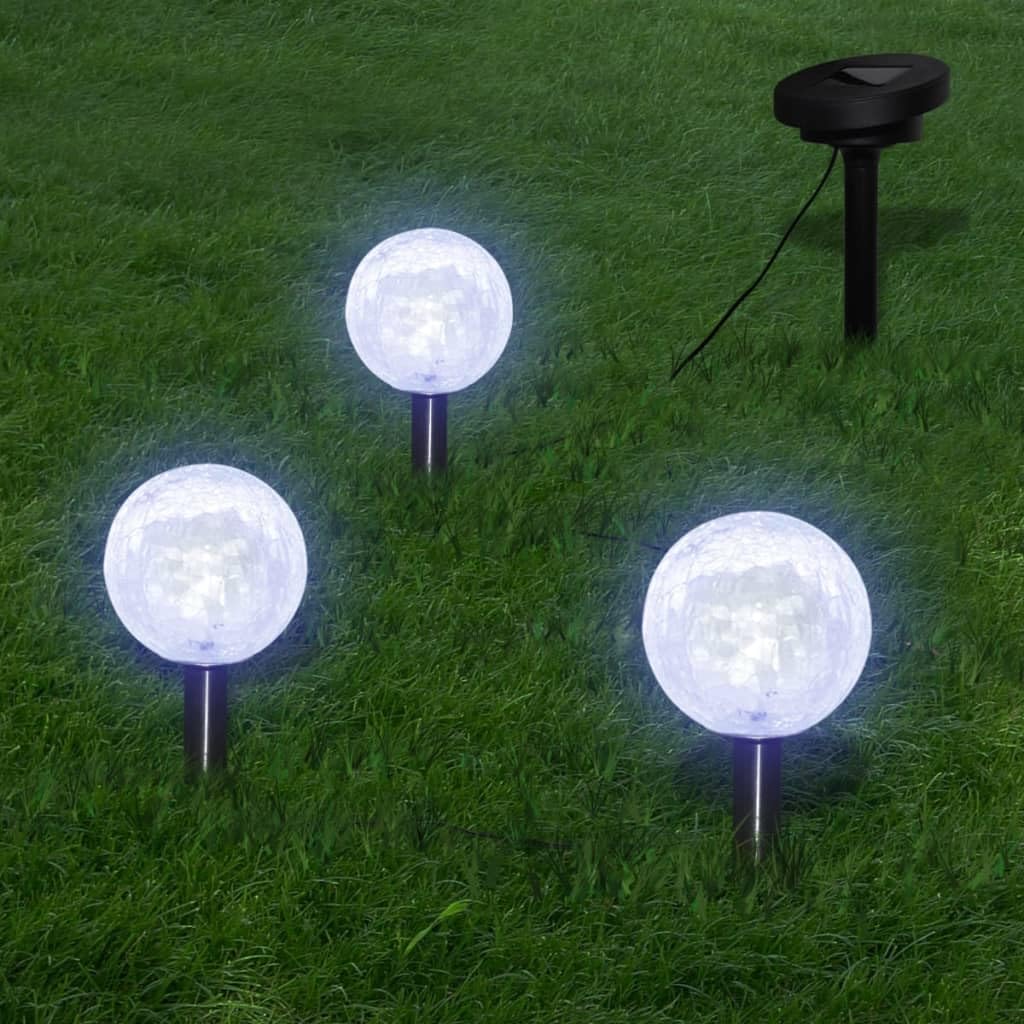 vidaXL Solar LED Garden Lights Set, Weatherproof, Easy Installation, 3.7in Bowl Diameter, White Light, Model 40870