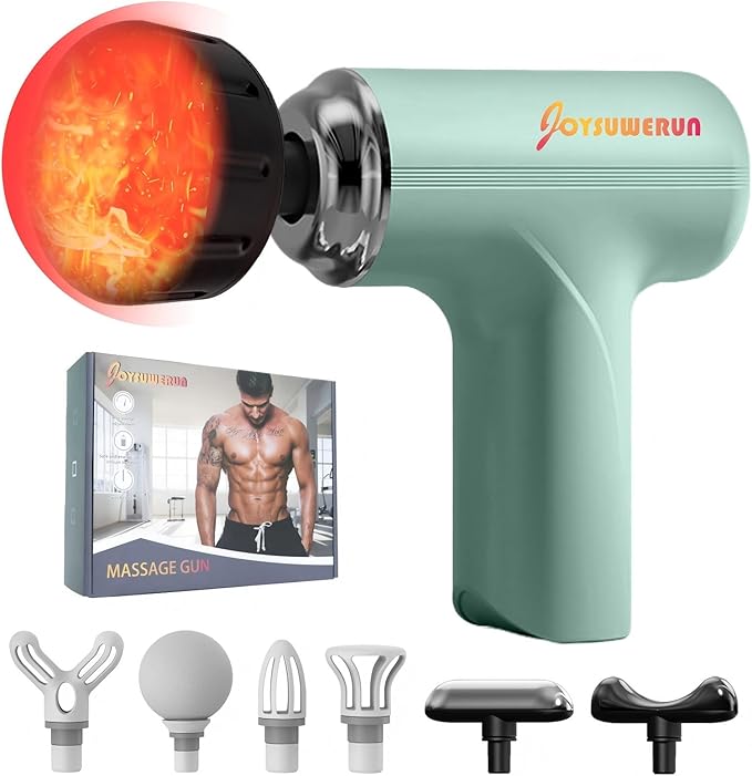JOYSUWERUN Massage Gun with Heat – Amazing Power! Deep Tissue Percussion Massager, Handheld Mini Muscle Gun, 7 Massage Hea...