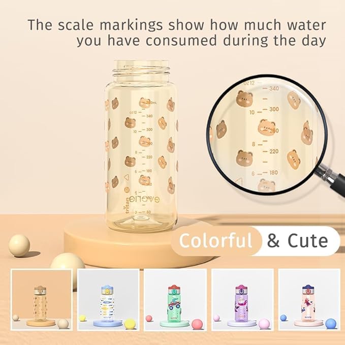 Evorie Kids Water Bottle for School, No Straw 13oz BPA Free Tritan Bottle, Leak Proof with Flip Top Lightweight for Outdoor (Honey Bear)