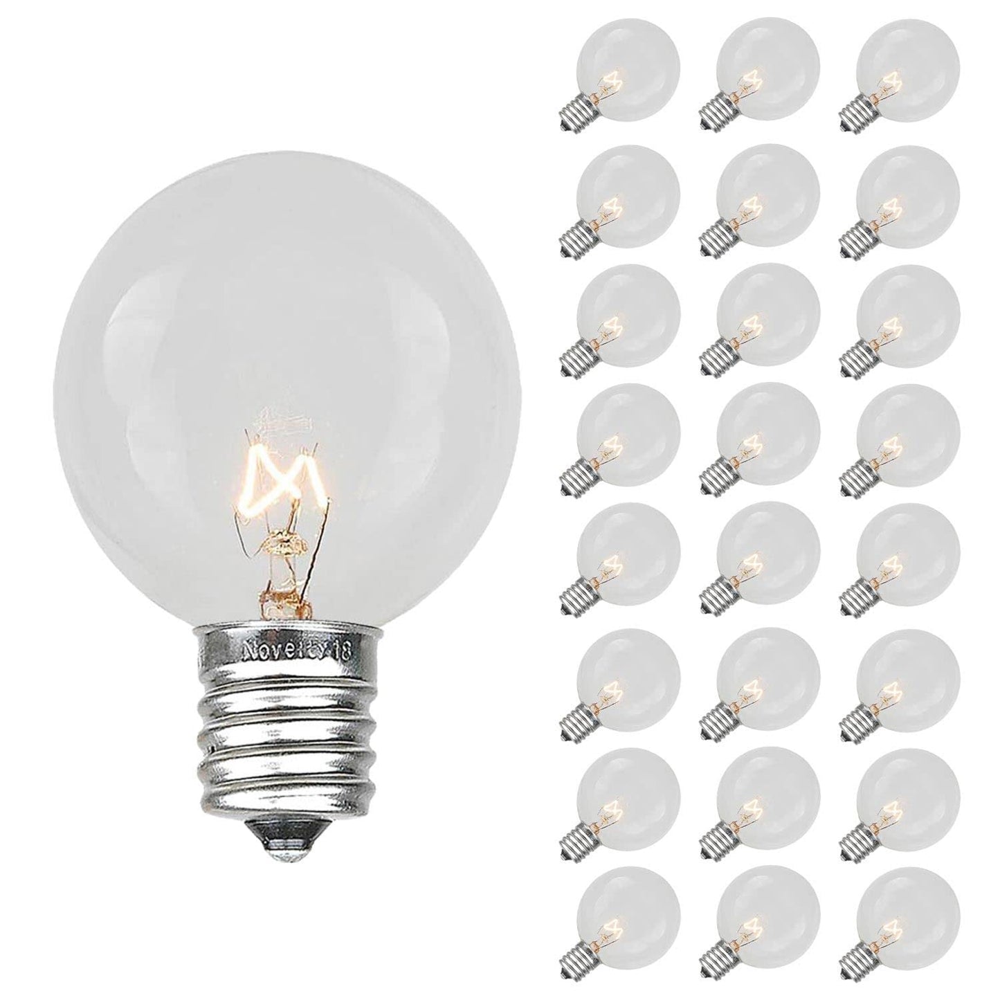 Novelty Lights 25 Pack G30 Warm White Outdoor Globe Light Bulbs  Glass Vintage Filament  Globe String Lights Replacement