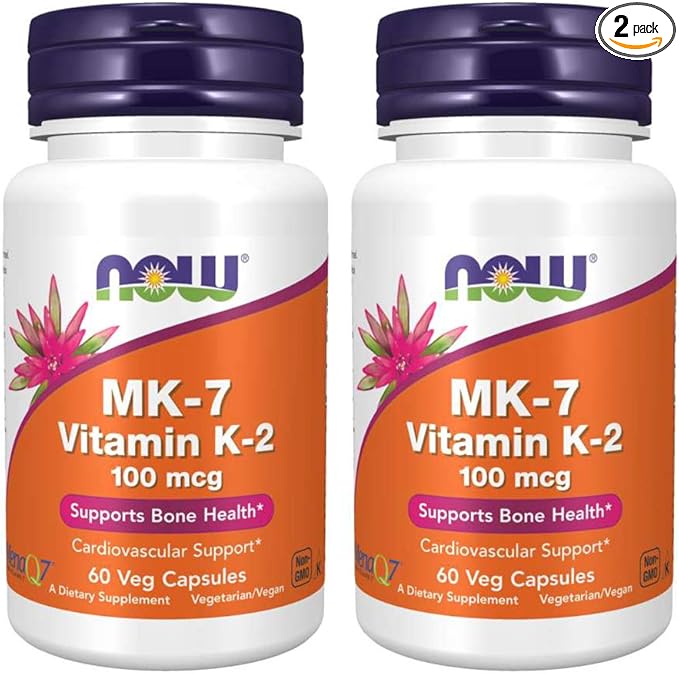 Now Foods Vitamin K-2 (MK7) Veg Capsules, 100 mcg, 60 Count, Pack of 2