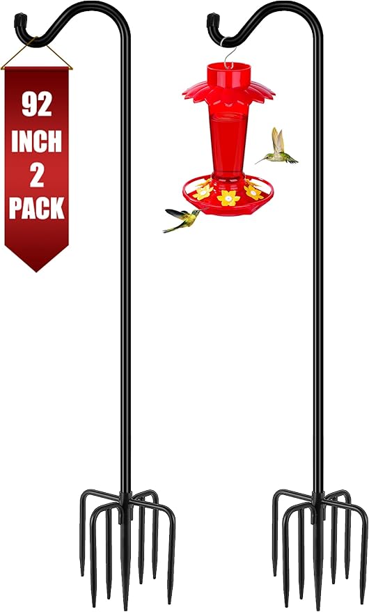 Gtongoko 92 Inch 2 Pack Bird Feeder Poles for Outdoors Heavy Duty, Shepherds Hooks for Outdoor, Hummingbird Feeder Stand, ...
