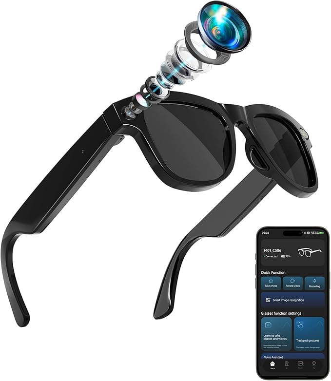 4-in-1 AI Smart Glasses, 800W HD Camera Glasses, 1080P Video Recording Sunglasses, Built-in ChatGPT AI Voice Assistant, Re...