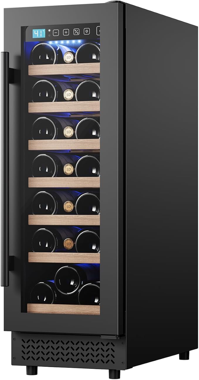 12" Wine Cooler Refrigerator 21 Bottle Wine Fridge Built-in or Freestanding with Double-Layer Tempered Glass Door Compressor quick cooling,Low Noise
