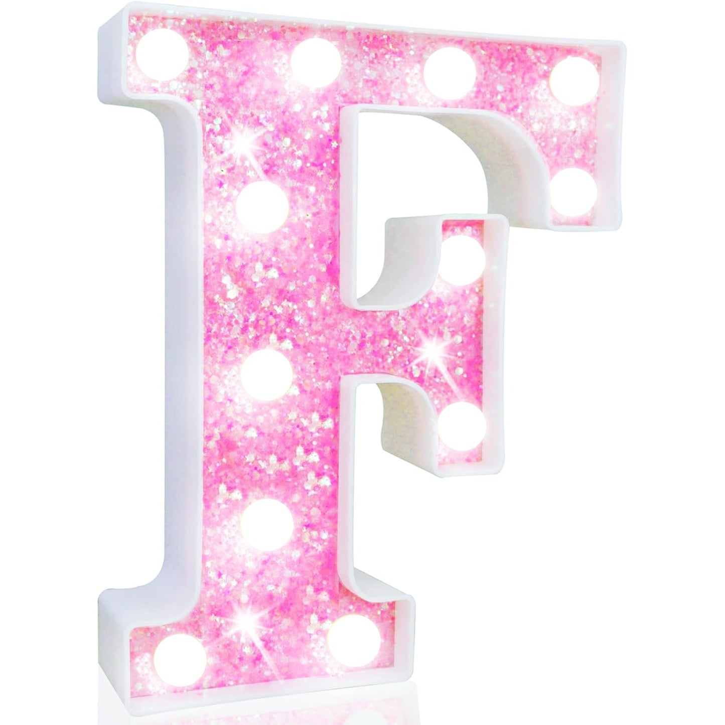 Pooqla Led Marquee Letter Lights  Light Up Letters Glitter Letter Sign Girls Gift  Battery Powered Night Light Pink Birthday Party Room Wedding Christmas Girls Bedroom Dorm Decoration  Cool White F