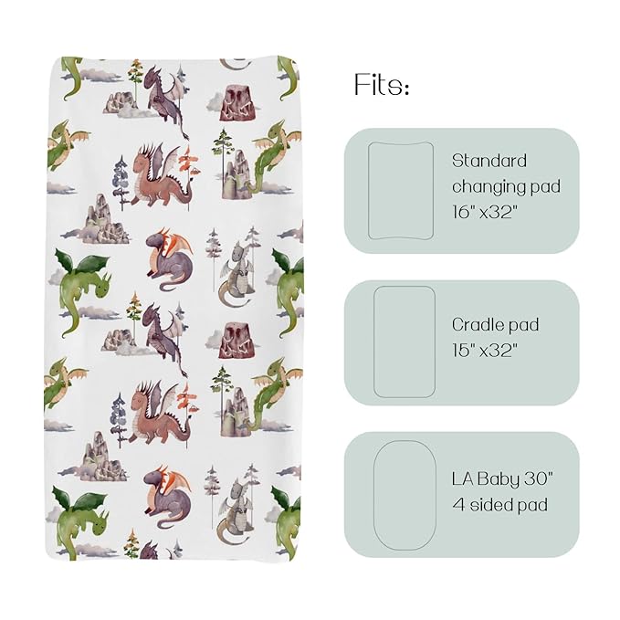 HawSkgFub Watercolor Dragons Fairy Tale Changing Pad Cover for Baby Girls, Animal Mountain Dragon Lover Diaper Change Table Covers, Soft Stretchy Safe Snug Fitted Changing Mat Sheets Fit 32"/34" x 16"
