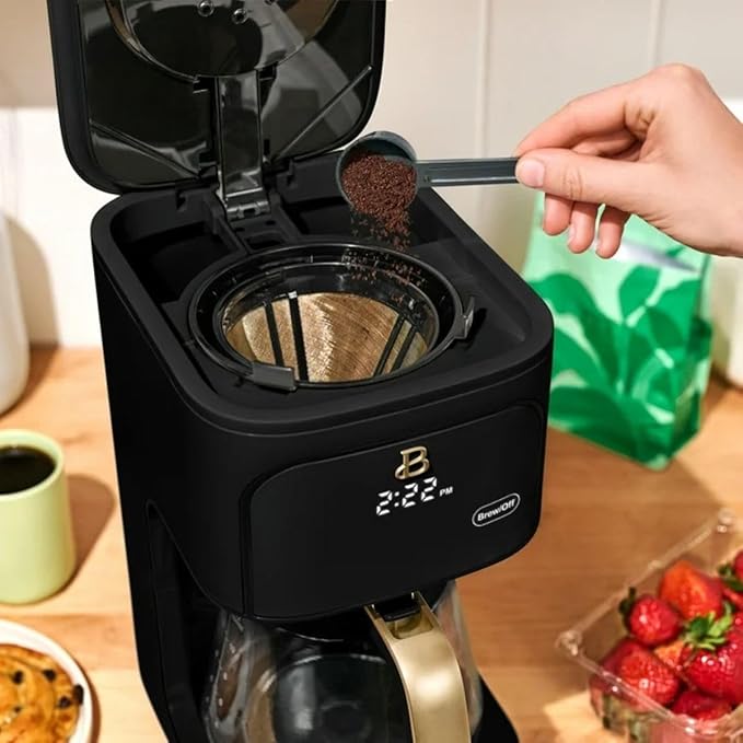 Beautiful 12-Cup Programmable Coffee Maker with Touch-Activated Display, Auto Brew Timer, Reusable Filter & Large Glass Carafe (Black Sesame)