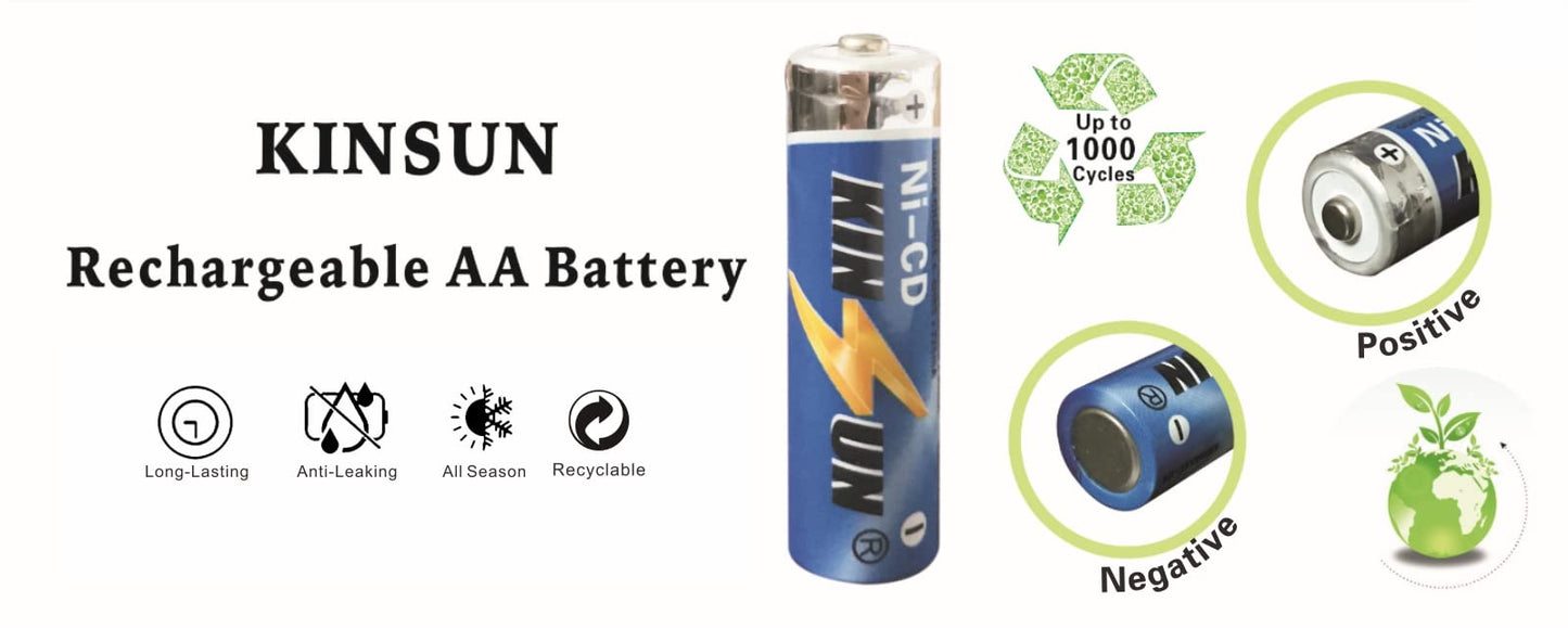 Kinsun 8-Pack Rechargeable Ni-Cd Aa Batteries 1.2V 900Mah For Solar Garden Lights