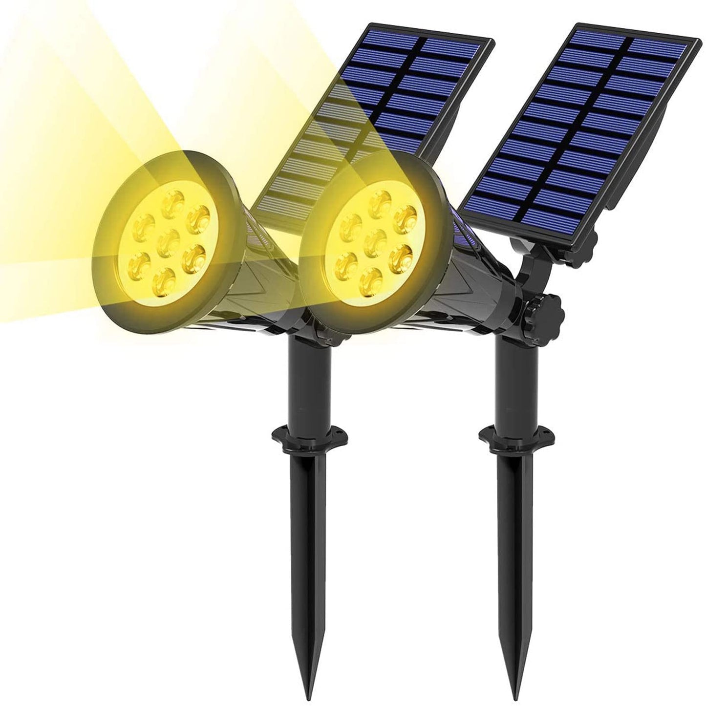 T-SUN Solar Spot Lights, 7 LED Waterproof Wall Lights, Yellow, 2 Pack, Model TS-G0102 for Outdoor Use in Garden, Yard, Patio, Pool Area