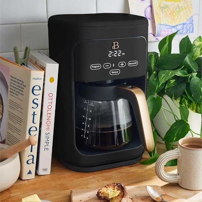 Beautiful by Drew Barrymore 14 Cup Programmable Drip Coffee Maker, Touch-Activated Display, Fast 14-Min Brew, Bold Strength, Keep Warm 4hrs (Black)
