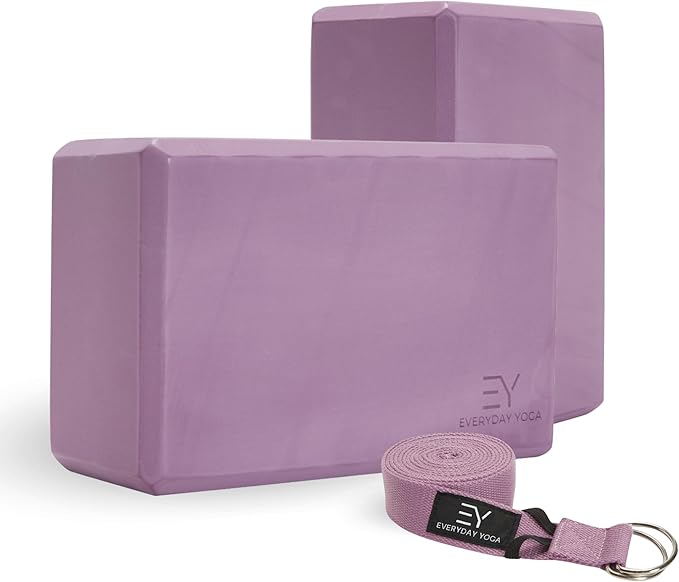 Everyday Yoga Foam Block and Yoga Strap Set, Soft Non-Slip Surface for Stability, Balance, and Deepen Stretches - Ideal fo...