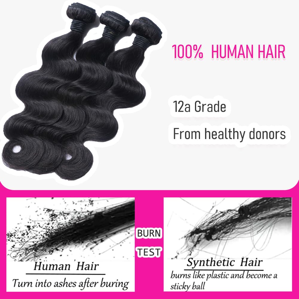 CHEEON Body Wave Bundles Human Hair 14 16 18Inch Human Hair Bundles 12A Grade Unprocessed Brazilian Virgin Hair Extensions 3 Bun
