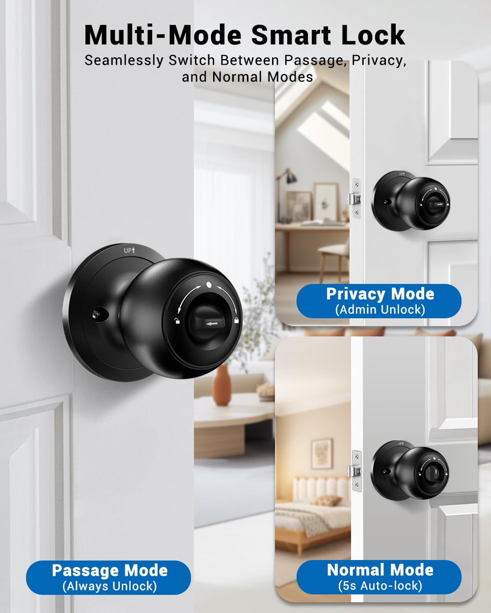 WREO Keypad Smart Door Knob Lock, Keyless Entry Door Lock with Handle - Auto Lock for Front Door - Electrionic Code Door Lock for Bedrooms, Home Office, Garage, Apartment - Easy Installation