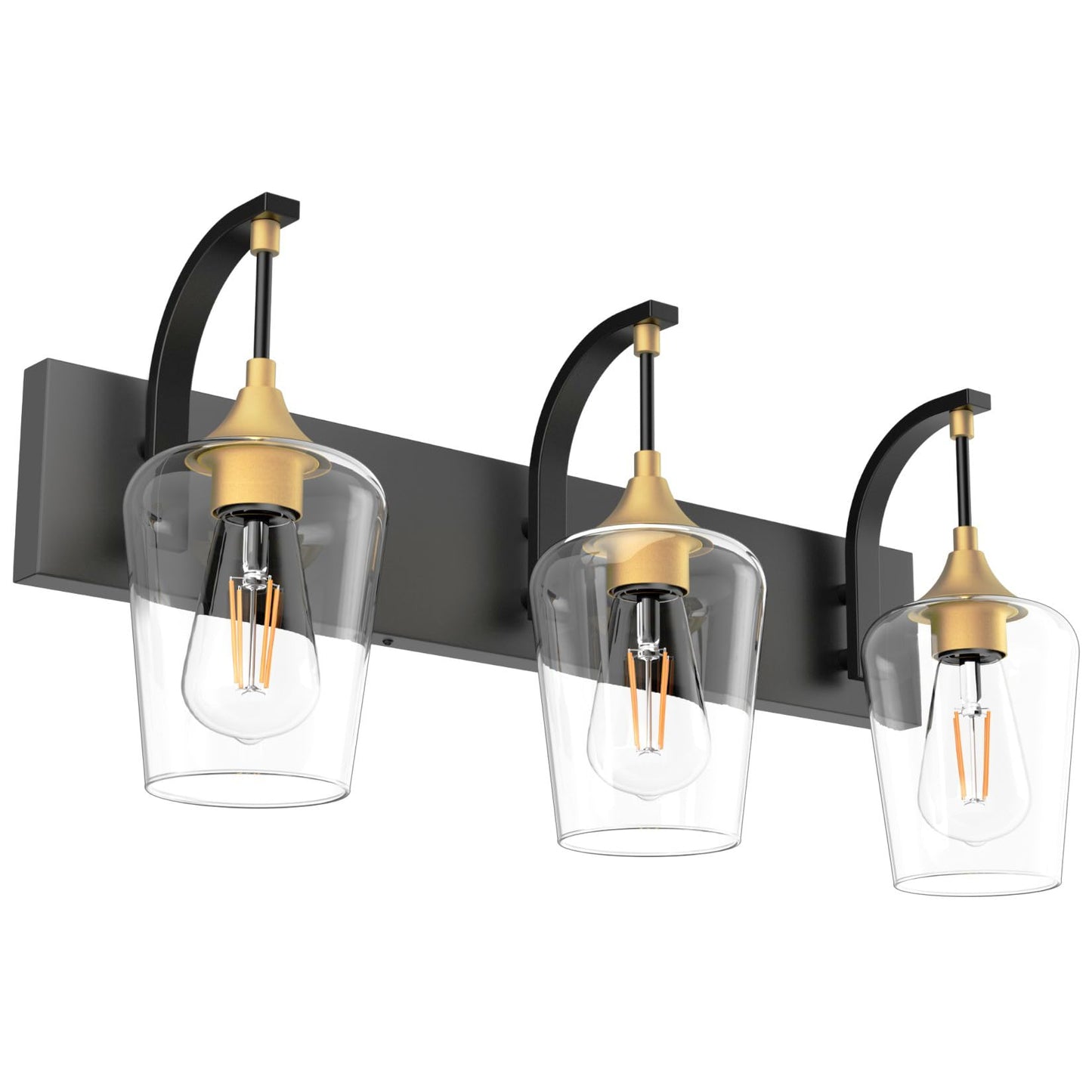 Ralbay Black/Gold Vanity Light Fixtures 3-Lights Industrial Black/Gold Bathroom Vanity Light With Clear Glass Vintage Edison Bathroom Wall Lighting Fixtures