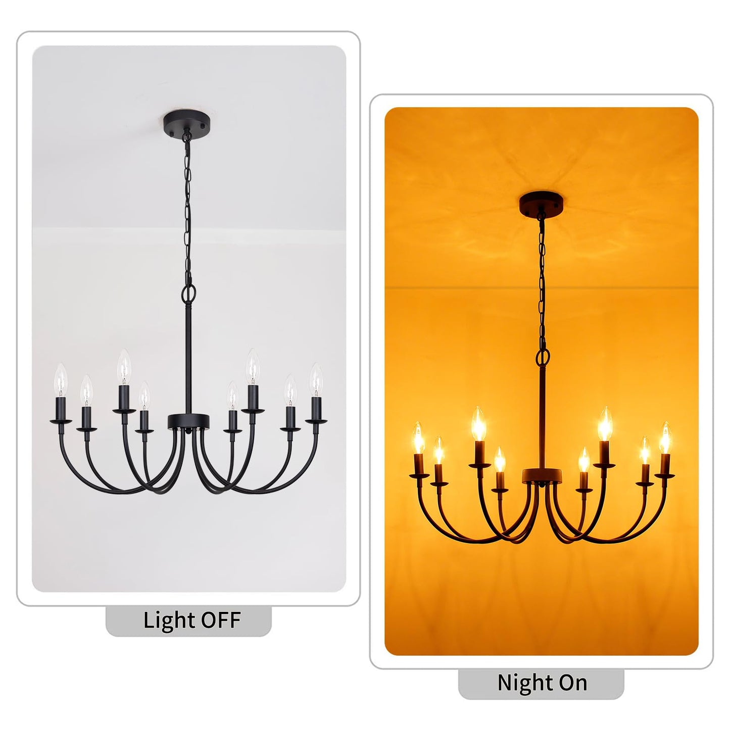 Rviezza 8-Light Black Chandelier  26 Farmhouse Chandelier For Dining Room Lighting Fixtures Hanging  Rustic Candle Modern Chandeliers For Living Room Bedroom Foyer Kitchen(Frosted Black)