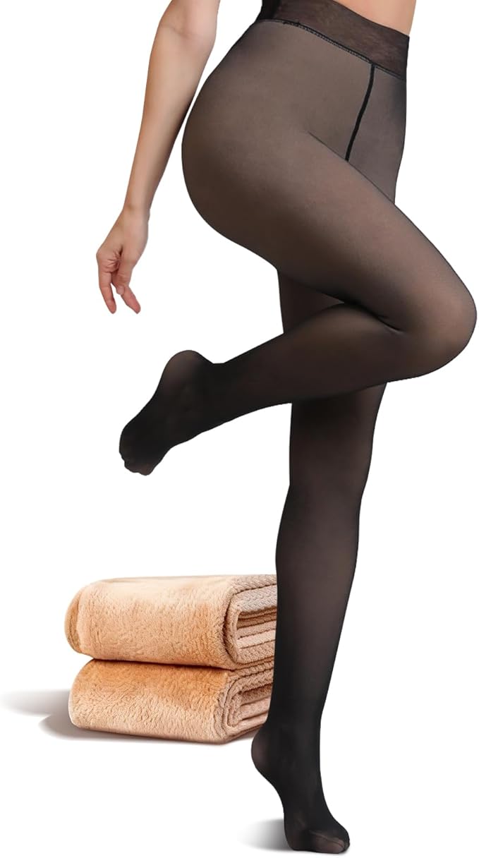 JIZ Translucent Fleece Lined Tights Women, Thermal Tights for Women Winter, Pantyhose Leggings, Warm Sheer Tights for Wome...