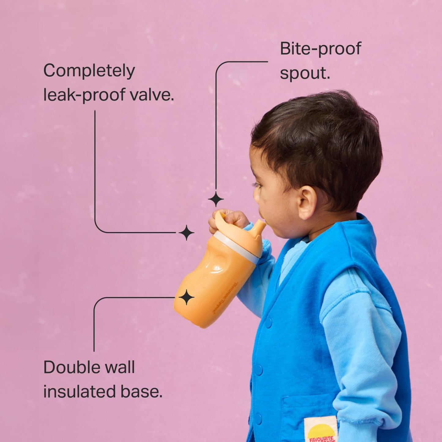 Tommee Tippee Insulated 9oz Sporty Spout Toddler Water Bottle, No Spill, Sippy Cups for Toddlers 1-3, Two-Piece Valve Helps Stop Spills, Light Blue & Orange, BPA Free, Pack of 2