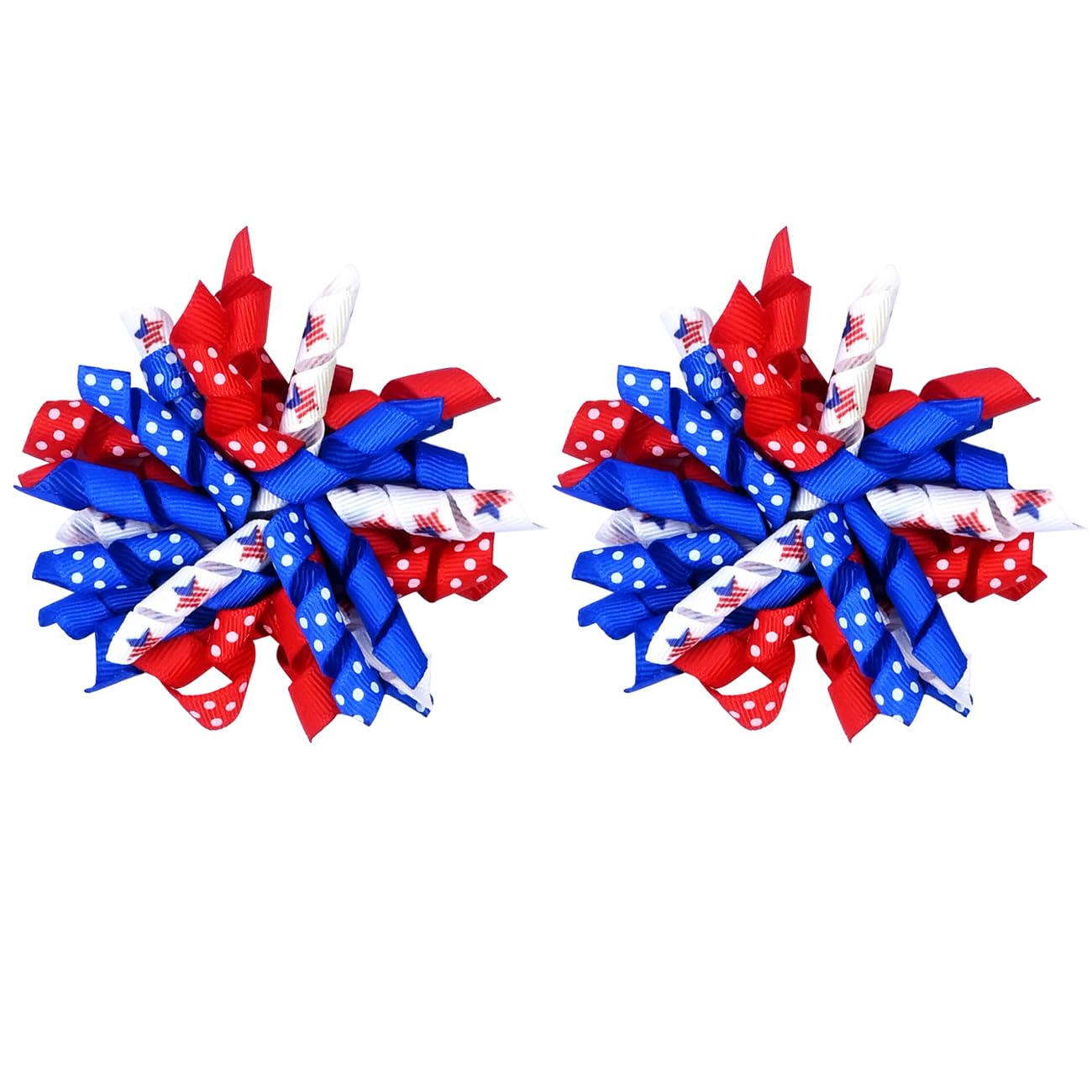 4th of July Hair Clips for Girls 3.9inch Patriotic Curly Ribbon Hair Accessories for Girls American Flag Hair Bow Clips 2pcs