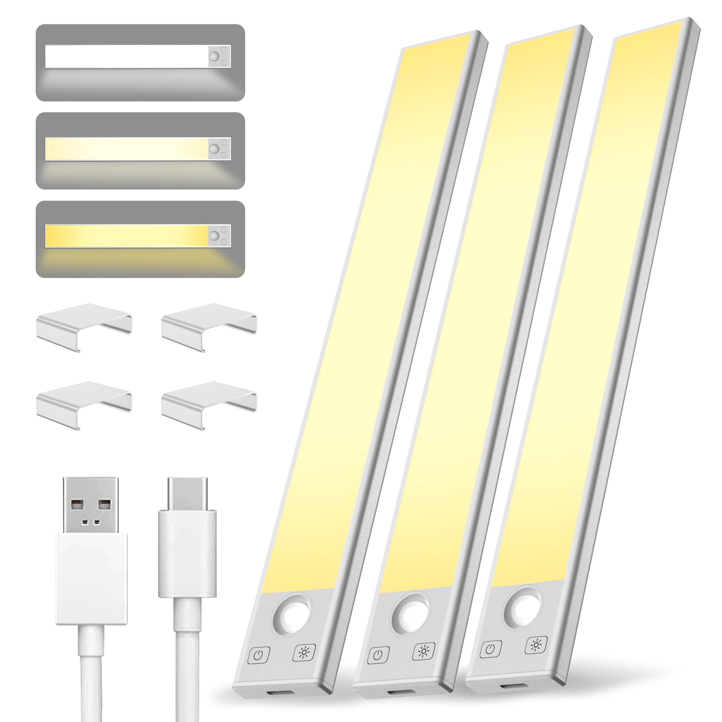 Under Cabinet Lighting 8 Inch Rechargeable Battery Operated Motion Sensor Light Wireless Under Counter Lights For Kitchen  Stairs Hallway (3 Pack)