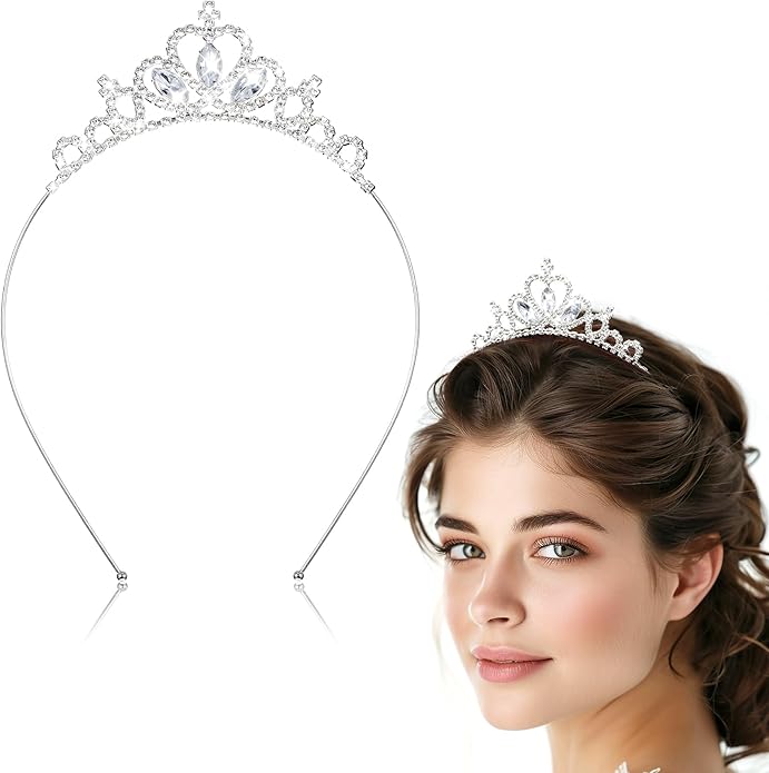 AUZUO Princess Crown Tiara, Crystal Tiaras for Women Pageant Crown Rhinestone Headband Silver Crystal Tiara Hair Accessori...