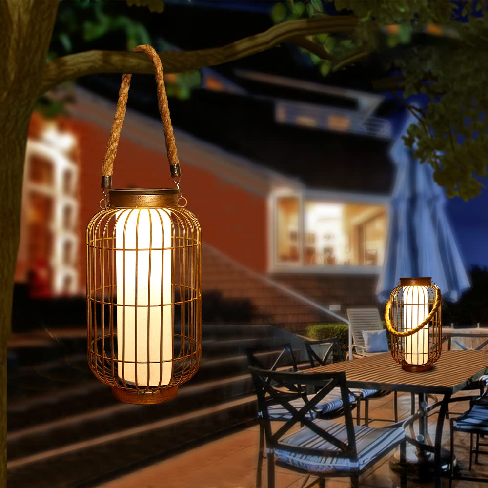 pearlstar Solar Powered Lantern - Heavy Duty Metal Hanging Light, Waterproof for Outdoor Use, Copper, Model 390