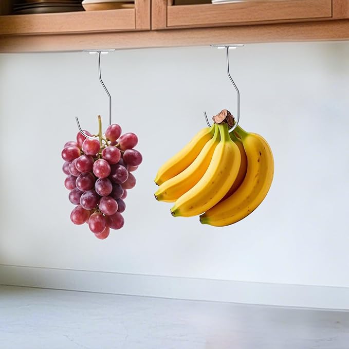 Self-Adhesive Banana Hooks, Foldable Magnetic Hanger Under Cabinet, Sturdy Metal Banana Holder for Kitchen, Space-Saving Design to Keep Bananas Fresh 1 Pieces Silver