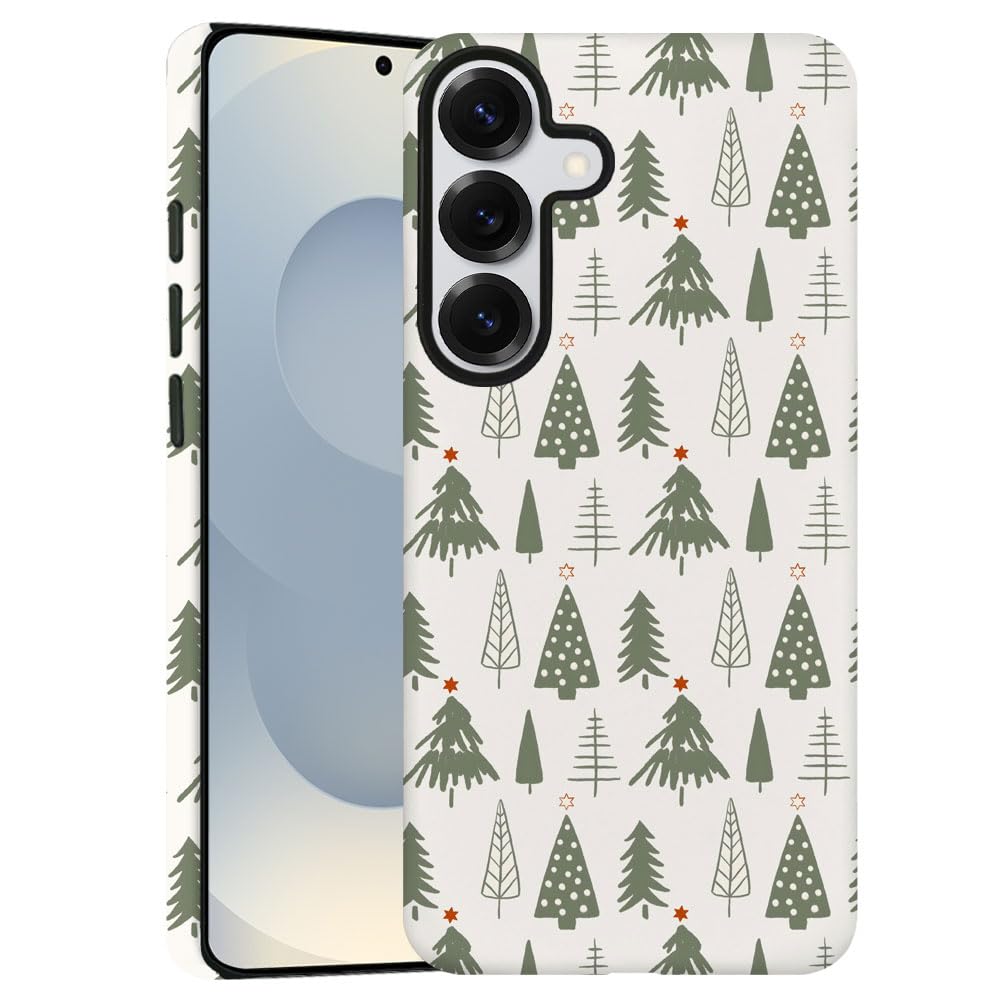 TnXee Case for Samsung Galaxy S25,Merry Christmas Tree Green Pattern Phone Case Drop Resistant Frosted 2 in 1 Solid Dual-Layer C