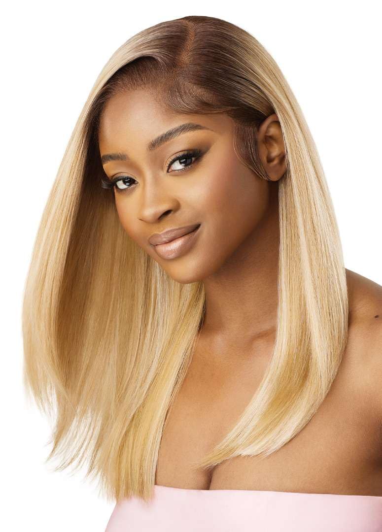 Outre Airtied 100% Fully Hand-Tied Wig - Human Hair Blend - Sleek Yaki 20 (DARK BROWN 2)