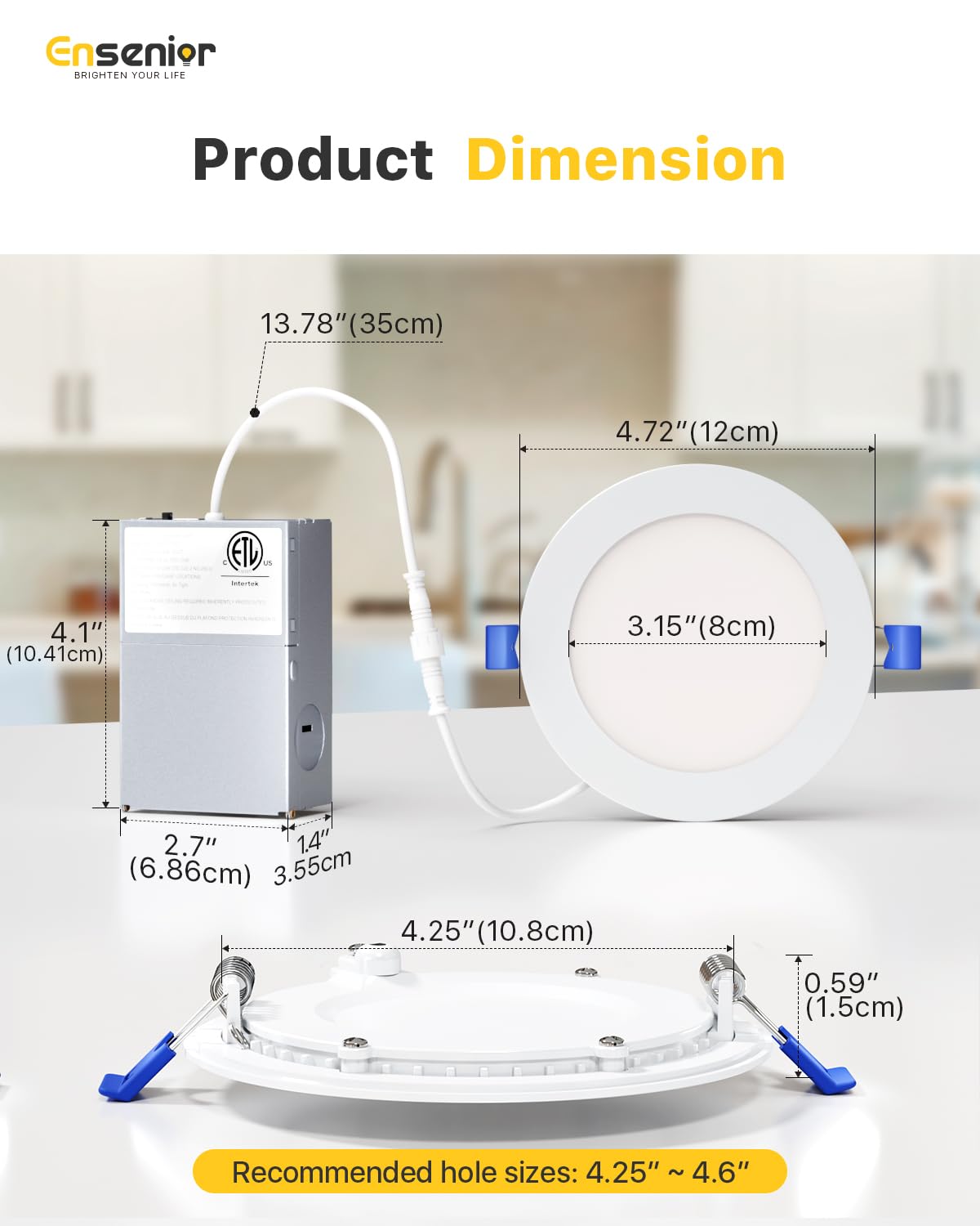 Ensenior 12 Pack 4 Inch LED Recessed Light, Dimmable, 5000K Daylight, 750LM High Brightness, 9W 120V, Damp Rated, ERL-9X-ETL, Ultra-Thin Canless Wafer Light - ETL & FCC & IC