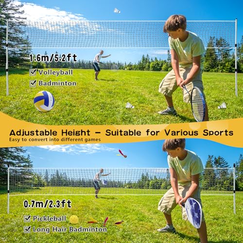 ZHUOKECE Outdoor Volleyball and Badminton Combo Set, Official Size 5 Volleyballs and Badminton Rackets Set of 5 for Outdoo...