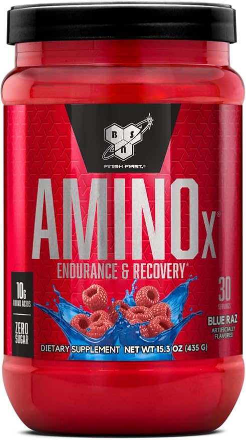 BSN Amino X Muscle Recovery & Endurance Powder with BCAAs, 10 Grams of Amino Acids, Keto Friendly, Caffeine Free, Flavor: Blue Raspberry, 30 servings (Packaging may vary)