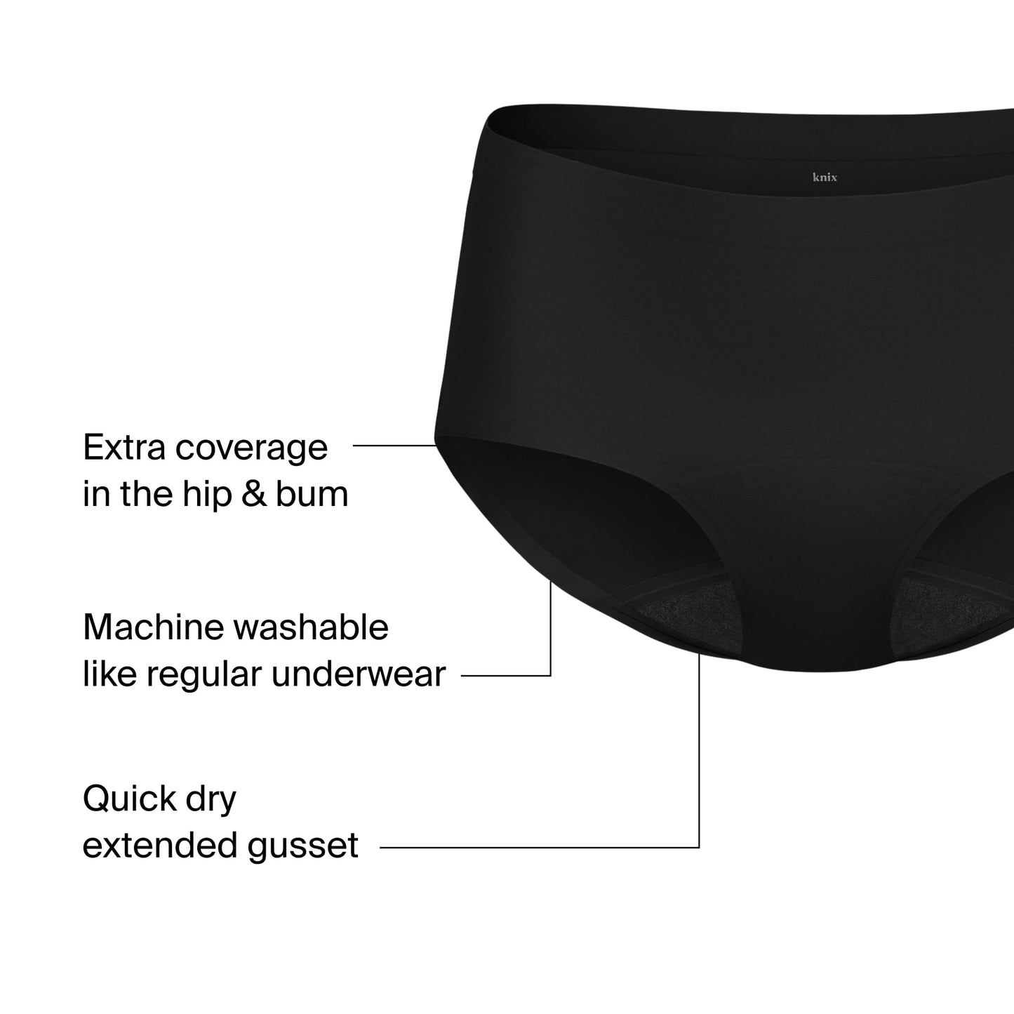 KNIX Super Leakproof No-Show Boyshort - Period Underwear for Women - Machine Washable, Reusable - Black, X-Large (1 Pack)