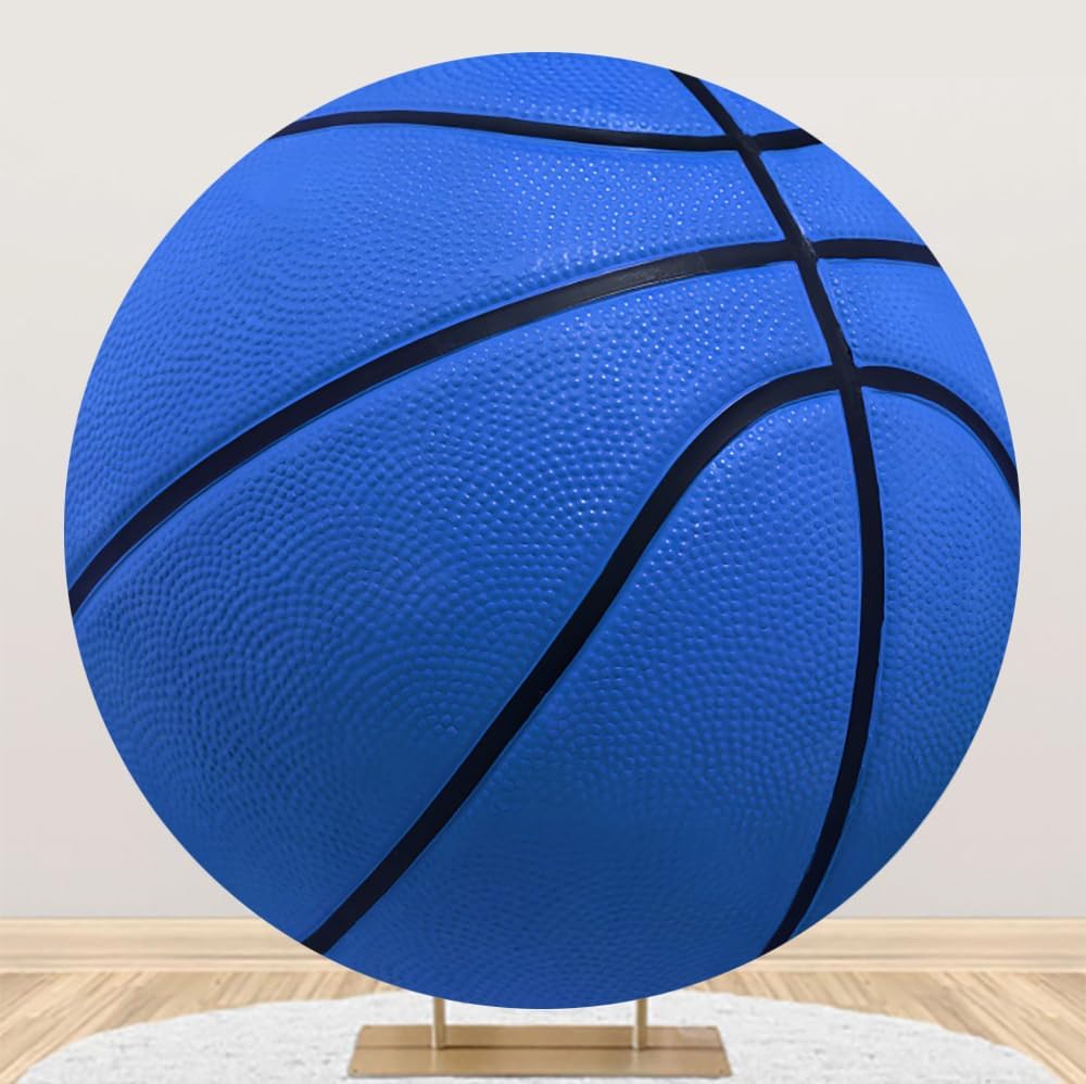 Leyiyi 7.5x7.5ft Basketball Round Backdrop Cover Blue Basketball Round Backdrop Basketball Match Sports Theme Circle Photography Background for Boys Baby Shower Newborn Gender Reveal Party Decor