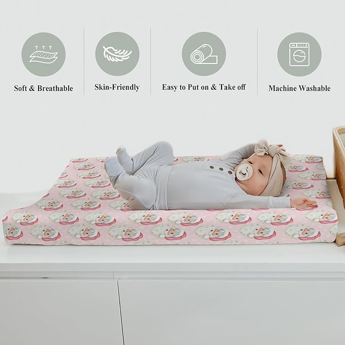 Vintage Christmas Santa Claus Snowflakes Baby Changing Pad Covers for Boys Girls Pink Santa Fitted Changing Table Cover Mats Winter Holiday Festive Soft Diaper Change Table Cover Sheets 32''×16''