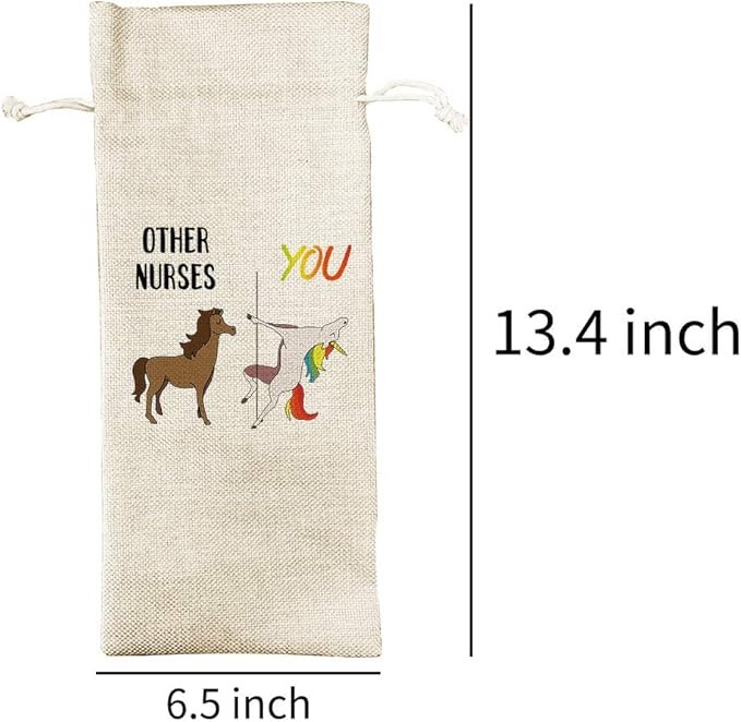 JioJio Chan Funny Other Nurses Me Horse Wine Bags, Nurses Week Gifts, Rn Gifts, Nicu, Registered, Lpn Nurse Gifts for Nurses, Burlap Drawstring Wine Bag, Funny Nurse Appreciation, Graduation Gifts
