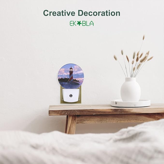 EKOBLA Nautical Lighthouse Night Lights Plug into Wall Lighthouse Sunset Coastal Seaside Night Light Dusk to Dawn Sensor LED Lamp for Bedroom Bathroom Stairway Living Room Kitchen