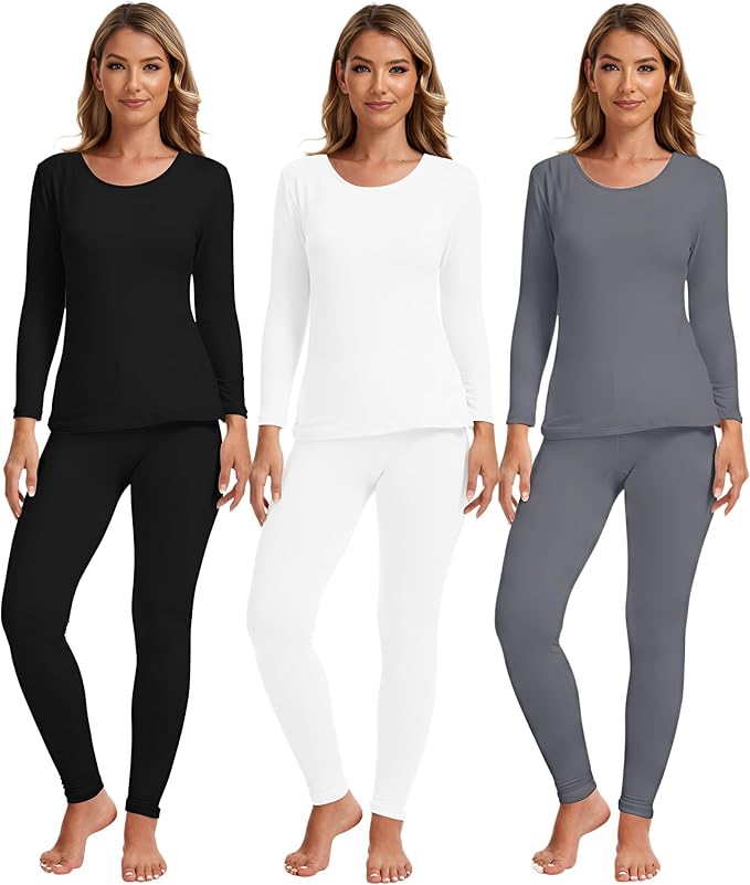 Patelai 3 Sets Thermal Underwear for Women with Fleece Lined Long Underwear Women Base Layer Cold Weather