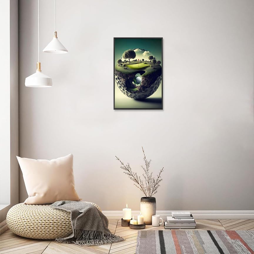 Funny Golf Course Poster Golf Landscape Canvas Wall Art Unique Sport Scenery Artwork Picture Prints Painting For Living Room Bedroom Office Wall Decor 12x16in Framed