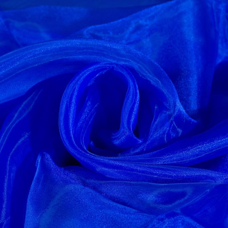 Fynite Royal Blue Organza Fabric by The Yard | 5 Yard Long | 44" Wide | Bridal Soft Sheer Organza Tulle for DIY Wedding Dress Fashion Craft Decorations