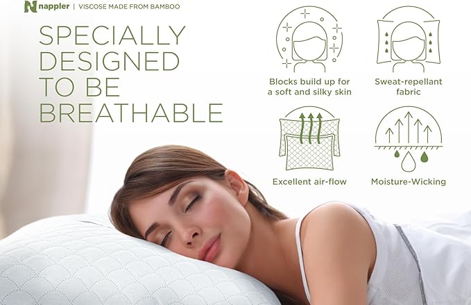 Cooling Pillow for hot Sleepers -Bed Pillows Standard Size Premium Set of 2 - Adjustable Shredded Memory Foam - Medium to Firm Pillows for Back, Stomach & Side Sleepers - Washable Cover