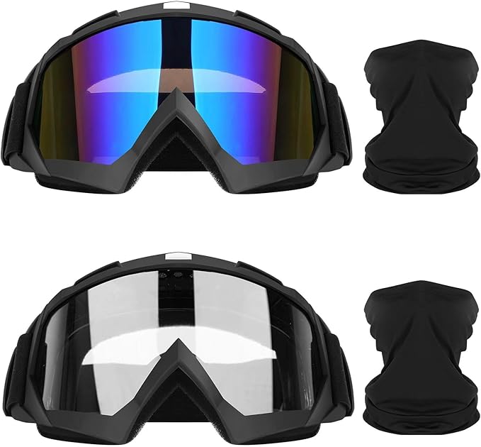 Lievermo Motorcycle Goggles Dirt Bike Goggles 2 Pack ATV Off-Road Riding Motocross Ski Goggles