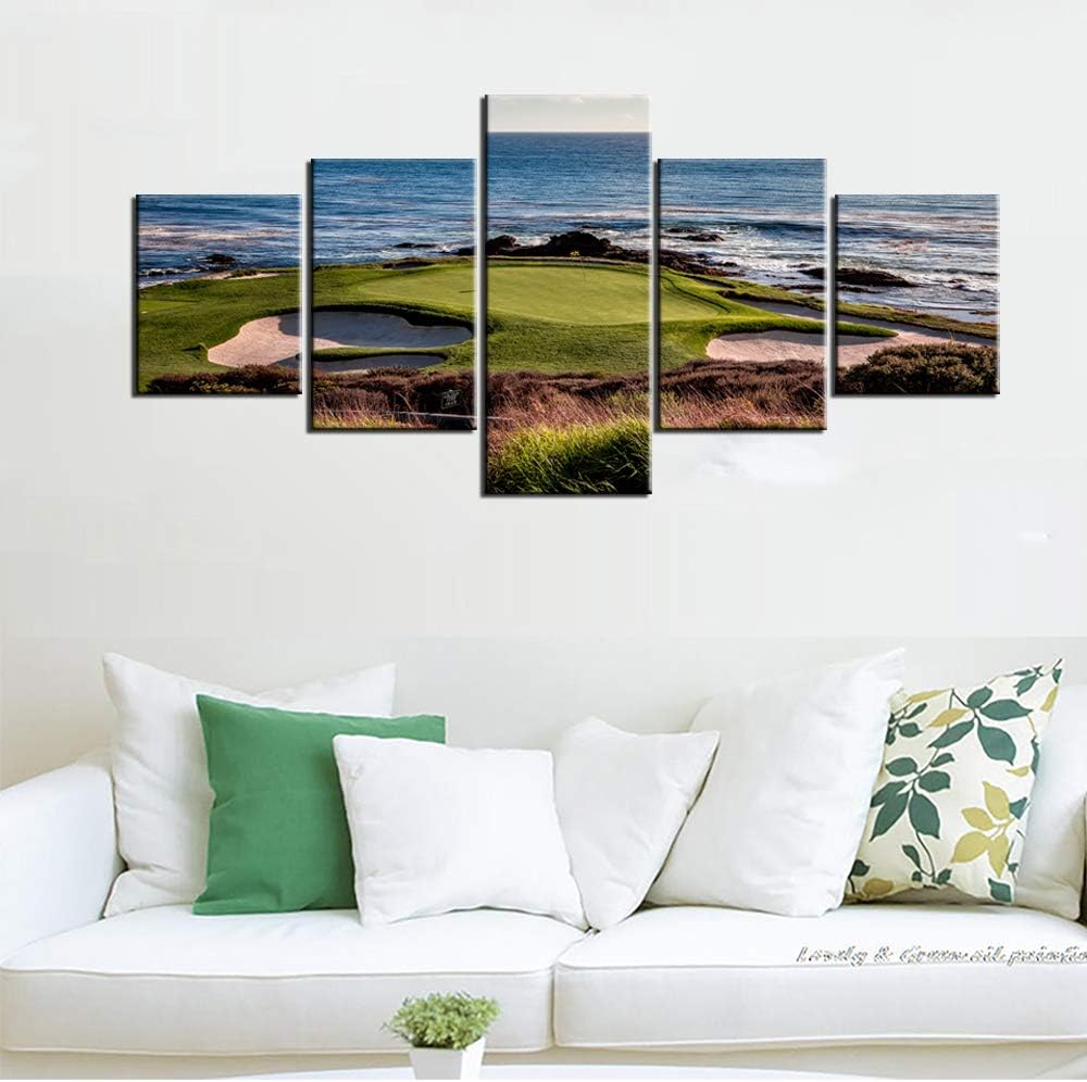 Native American Decor Coastline Golf Course Paintings Multi Piece Canvas Wall Art for Living Room Landscape Pictures Contemporary Artwork Wooden Framed Ready to Hang Poster and Prints(50''W x 24''H)
